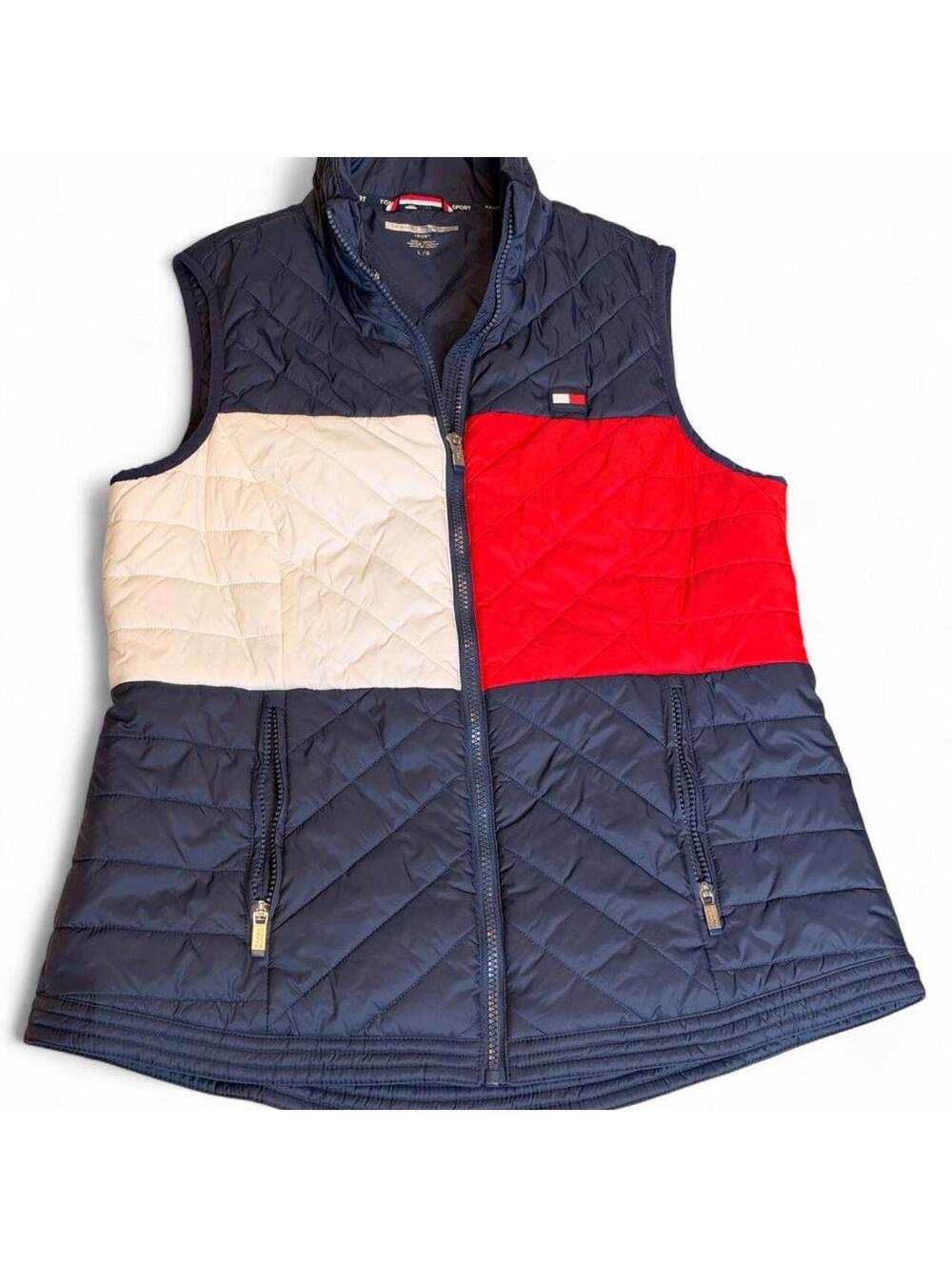 Tommy Hilfiger Sport Quilted Sleeveless Vest L Navy Red